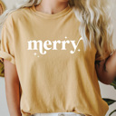 XXL Mustard Merry Comfort Colors Holiday Tee, Merry Christmas Shirt