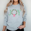 XL Athletic Heather Joy Christmas Wreath Fleece Sweatshirt, Holiday Pullover