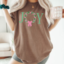 Large Espresso Joy Christmas Wreath Comfort Colors Tee, Holiday Shirt