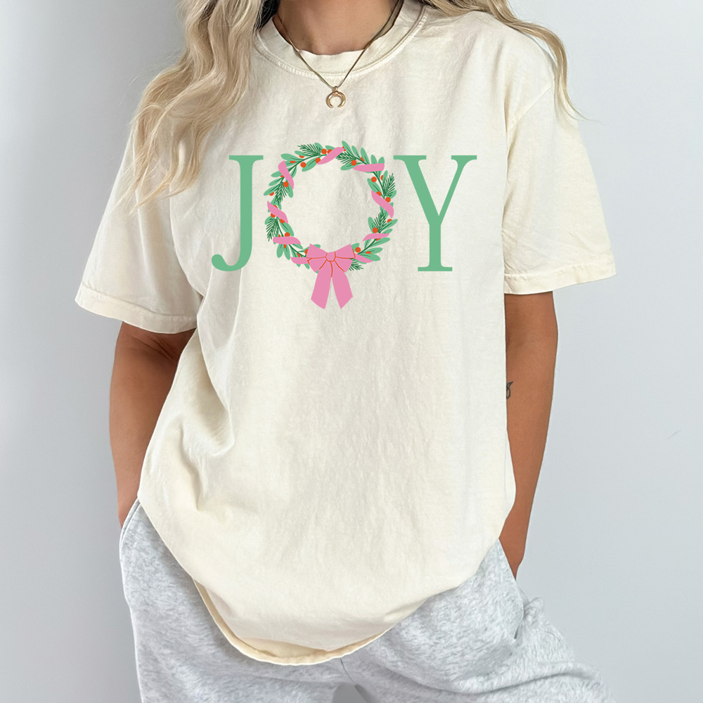 Joy Christmas Wreath Comfort Colors Tee, Holiday Shirt