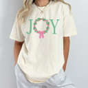 Large Ivory Joy Christmas Wreath Comfort Colors Tee, Holiday Shirt