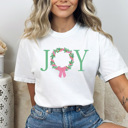 Large White Joy Christmas Wreath Comfort Colors Tee, Holiday Shirt