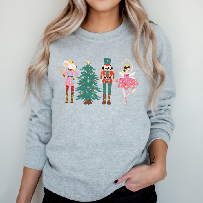 Cute Nutcracker Christmas Fleece Sweatshirt, Faux Glitter Pullover