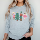 Medium Athletic Heather Cute Nutcracker Christmas Fleece Sweatshirt, Faux Glitter Pullover