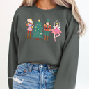 XL Charcoal Cute Nutcracker Christmas Fleece Sweatshirt, Faux Glitter Pullover
