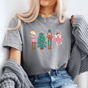 XXL Gray Cute Nutcracker Christmas Comfort Colors Tee, Faux Gilliter Shirt