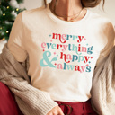 XXL Crimson Merry Everything & Happy Always Graphic Tee, Chirstmas Shirt 