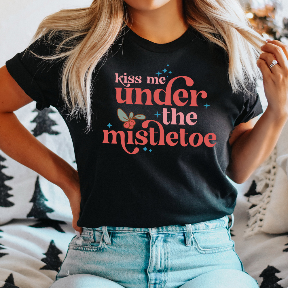 Kiss Me Under The Mistletoe Graphic Tee, Christmas Kiss Shirt