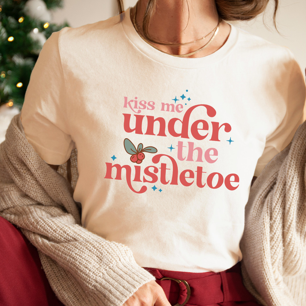 Kiss Me Under The Mistletoe Graphic Tee, Christmas Kiss Shirt