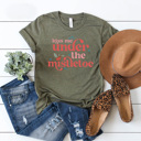 Large Olive Kiss Me Under The Mistletoe Graphic Tee, Christmas Kiss Shirt