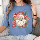  Floral Retro Santa Comfort Colors Tee, Christmas Shirt