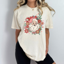 Large Ivory Floral Retro Santa Comfort Colors Tee, Christmas Shirt