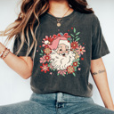 Large Pepper Floral Retro Santa Comfort Colors Tee, Christmas Shirt