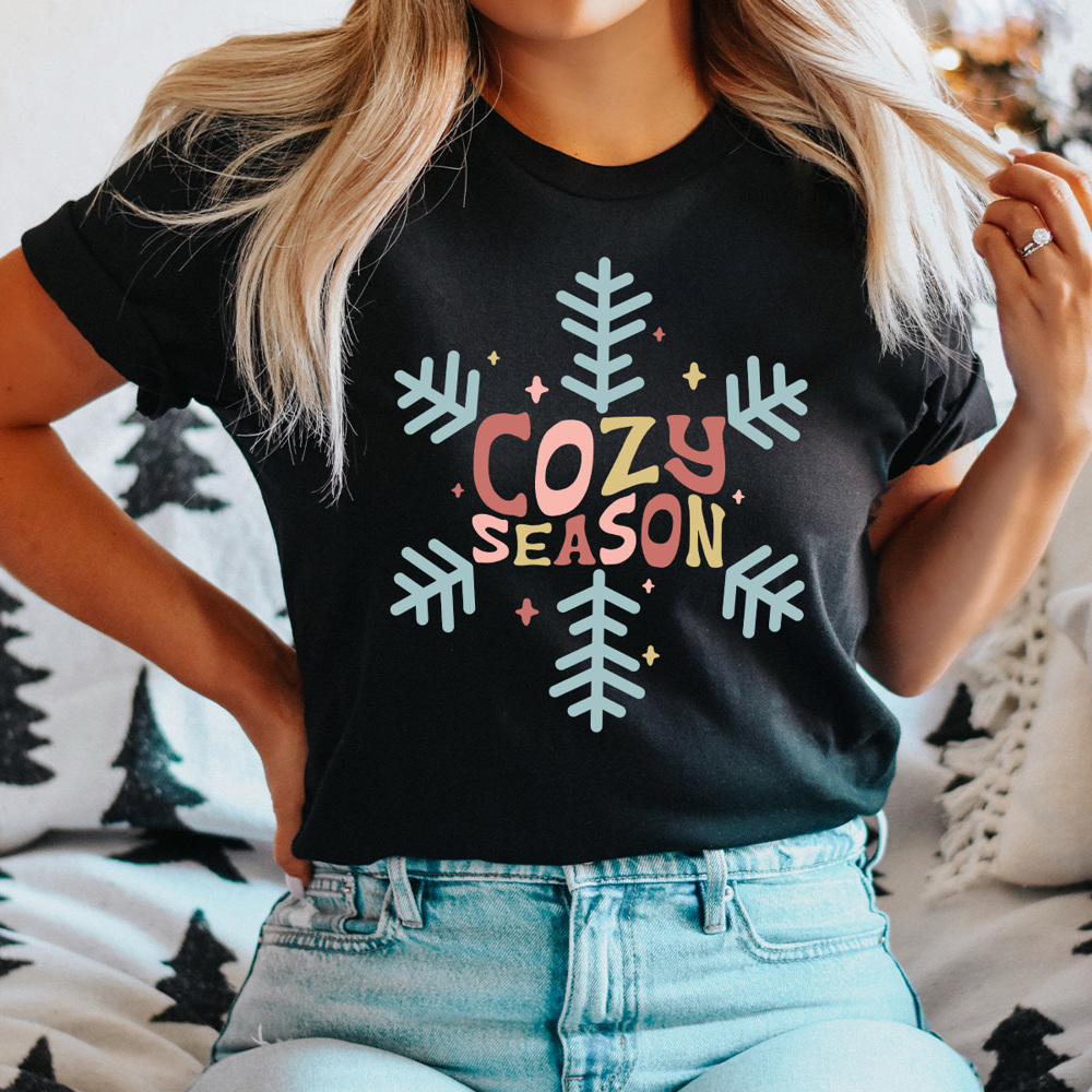 Cozy Season Graphic Tee, Winter Snowflake Shirt 