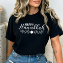 Large Black Happy Hanukkah Comfort Colors Tee, Holiday Season Tee