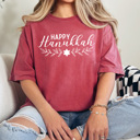 Large Crimson Happy Hanukkah Comfort Colors Tee, Holiday Season Tee