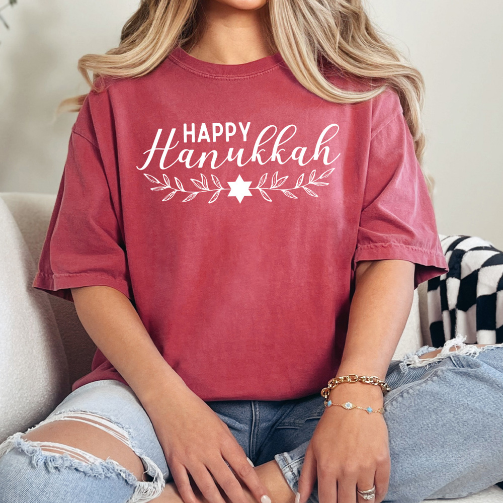 Happy Hanukkah Comfort Colors Tee, Holiday Season Tee