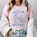 XXL Pink I'm Having A Meltdown Graphic Tee, Winter Snowman Shirt