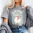 XXL Gray Tis The Season To Be Freezing Comfort Colors Tee, Winter Snowman Shirt 