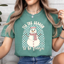 XXL Light Green Tis The Season To Be Freezing Comfort Colors Tee, Winter Snowman Shirt 