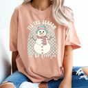 XXL Peachy Tis The Season To Be Freezing Comfort Colors Tee, Winter Snowman Shirt 