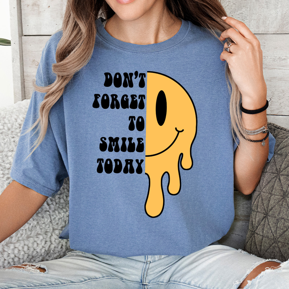 Don't Forget To Smile Today Comfort Colors Tee, Melting Smiley Face Shirt