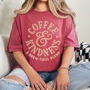 XXL Crimson Coffee & Kindness Cofort Colors Tee, A Brewtiful Blend Coffee Shirt 