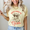 XXL Butter Coffee Makes Me Nicer Cute Cow Comfort Colors Tee, Caffeine Cow Shirt 