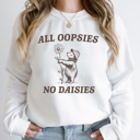 Large White All Oppsies No Daisies Fleece Sweatshirt, Cute Bear Pullover 