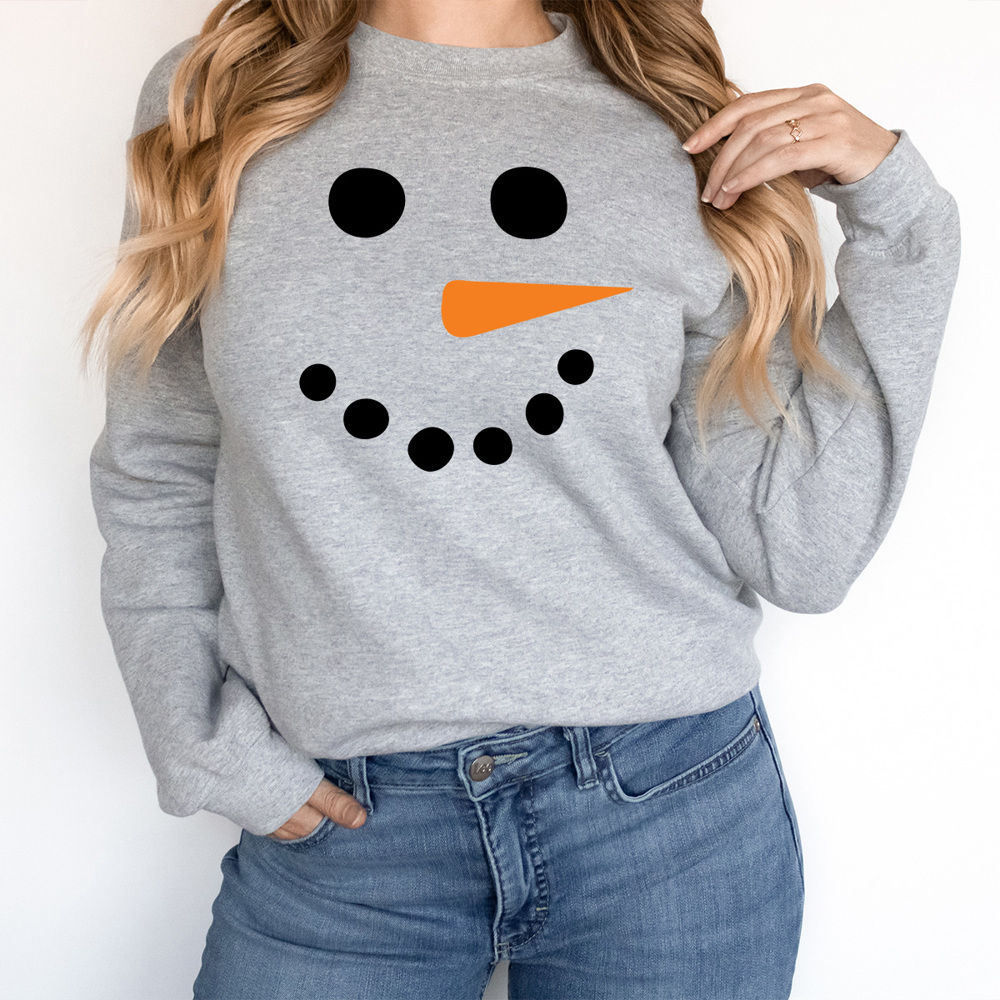 Snowman Face Fleece Sweatshirt, Winter Holiday Pullover