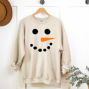 Large Sand Snowman Face Fleece Sweatshirt, Winter Holiday Pullover