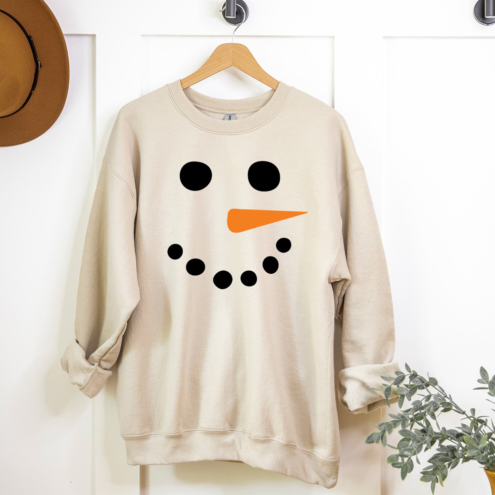 Snowman Face Fleece Sweatshirt, Winter Holiday Pullover