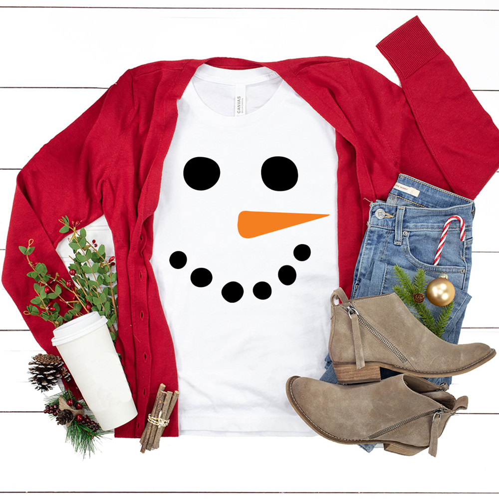 Snowman Face Graphic Tee, Winter Holiday Shirt