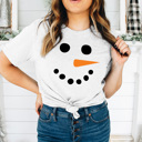 XXL Ash Gray Snowman Face Graphic Tee, Winter Holiday Shirt