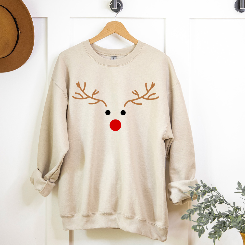 Reindeer Face Fleece Sweatshirt, Rudolph Christmas Pullover