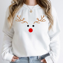 Large White Reindeer Face Fleece Sweatshirt, Rudolph Christmas Pullover