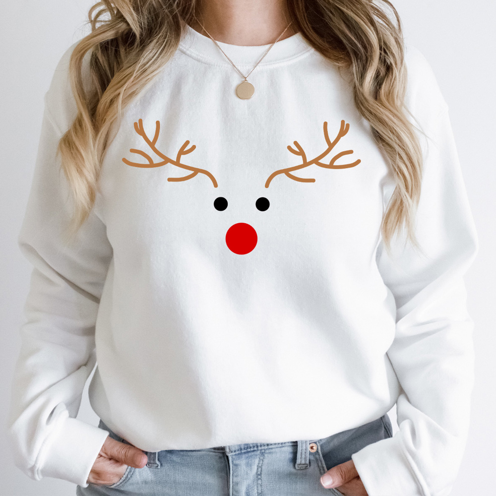 Reindeer Face Fleece Sweatshirt, Rudolph Christmas Pullover