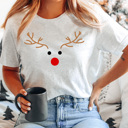 Large Ash Gray Reindeer Face Graphic Tee, Rudolph Christmas Shirt