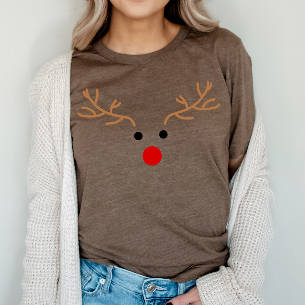 Reindeer Face Graphic Tee, Rudolph Christmas Shirt