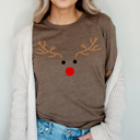 Large Brown Reindeer Face Graphic Tee, Rudolph Christmas Shirt