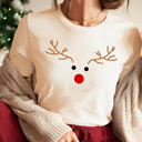 Large Cream Reindeer Face Graphic Tee, Rudolph Christmas Shirt