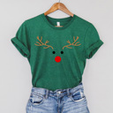 Large Grass Green Reindeer Face Graphic Tee, Rudolph Christmas Shirt