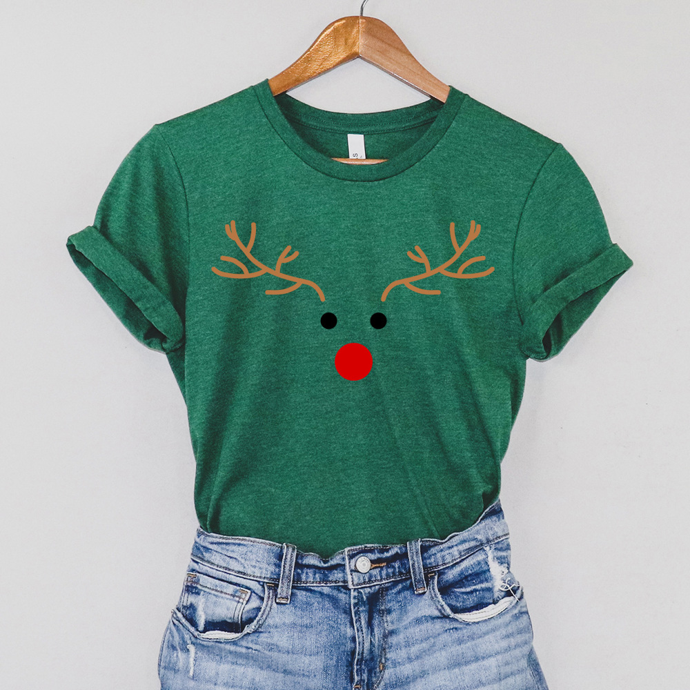 Reindeer Face Graphic Tee, Rudolph Christmas Shirt