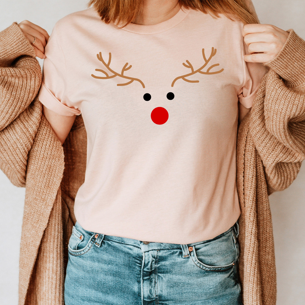 Reindeer Face Graphic Tee, Rudolph Christmas Shirt