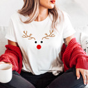 Large White Reindeer Face Graphic Tee, Rudolph Christmas Shirt