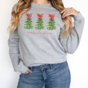  Peppermint Bow Trees Fleece Sweatshirt, Merry Christmas Pullover