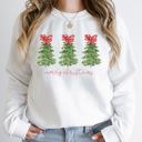 Large White Peppermint Bow Trees Fleece Sweatshirt, Merry Christmas Pullover