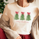 Large Cream Peppermint Bow Trees Graphic Tee, Merry Christmas Shirt