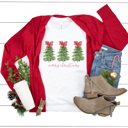 Large White Peppermint Bow Trees Graphic Tee, Merry Christmas Shirt