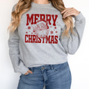 Large Athletic Heather Merry Christmas Vintage Santa Fleece Sweatshirt, Peace Santa Pullover